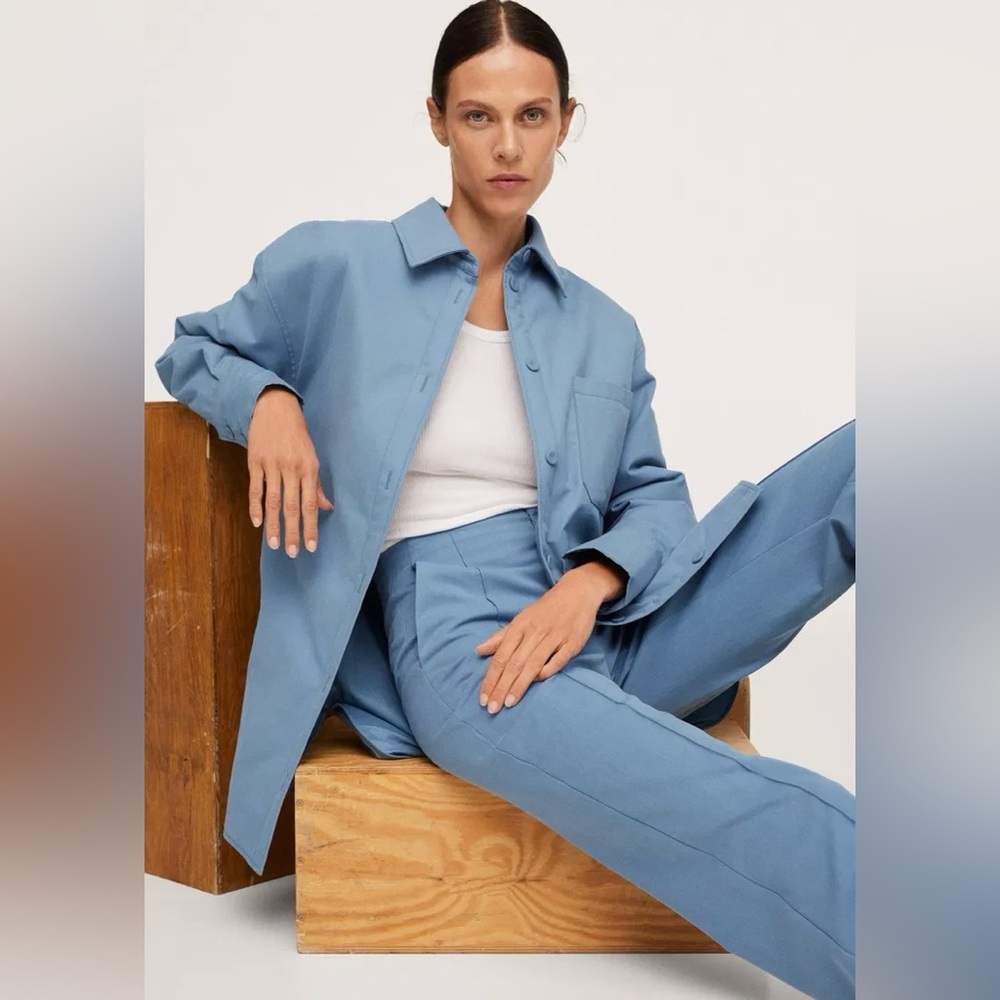 Mango oversized shaket coat in blue size medium